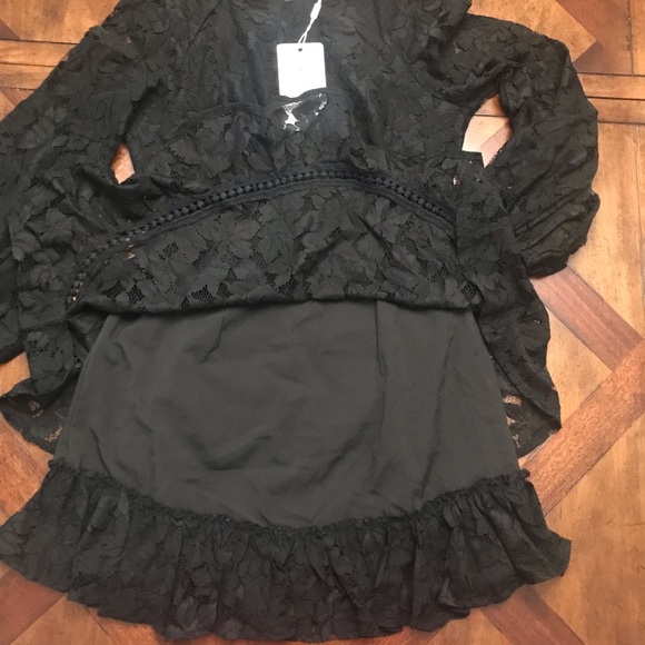 Saints + Secrets brocade sleeve lace ruffle dress - Picture 10 of 15